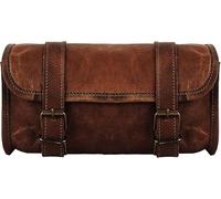 American Blue - Bolsa vintage para moto, de piel de cabra auténtica, cierre con hebilla de dos correas, para herramientas, marrón, cierre rápido, reforzada, para manillares, horquillas, modelo 5