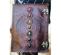 American blue Cuaderno de cuero con siete chakras, piedra medieval, grabado a mano, libro de sombras, cuaderno de oficina, diario universitario, libro de poesía, libro de bocetos, 25,4 x 33 cm