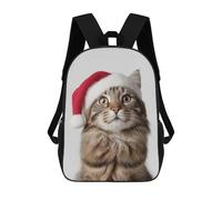 American Bobtail Cat with Santa Hat Mochila Infantil Escolar Para Niños Con Estampado 3D De Dibujos Animados, Mochila Escolar Para Estudiantes, Mochila Para Portátil Para Niños Y Niñas 17inch