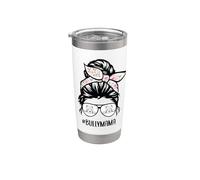 American Bully Mom gafas de pelo desordenadas moño, matón Vaso térmico de acero inoxidable de doble pared
