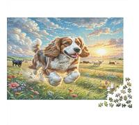 American Cocker Spaniel Rompecabezas clásico de cartón Cavalier King Charles Spaniel Corriendo en Campo de Hierba, Estimulante Mental Apto para Principiantes 70x50cm/1000 Piezas