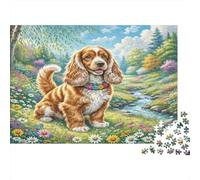American Cocker Spaniel Rompecabezas DIY de Papel Premium de Cavalier King Charles en Campo de Flores, Alivio del estrés Educativo 38x26cm/1000 Piezas