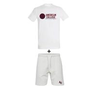 AMERICAN COLLEGE USA Set de 2 Piezzas Camiseta Y Bermuda Casual Deportivos Lote de Ropas Ropa De Niños Unisex Niño Niña Modelo ACEN231 Blanco Talla 10 Años