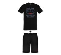 AMERICAN COLLEGE USA Set de 2 Piezzas Camiseta Y Bermuda Casual Deportivos Lote de Ropas Ropa Unisex Hombre Mujer Modelo ACEN227 Negro Talla S
