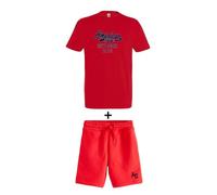 AMERICAN COLLEGE USA Set de 2 Piezzas Camiseta Y Bermuda Casual Deportivos Lote de Ropas Ropa Unisex Hombre Mujer Modelo ACEN228 Rojo Talla S