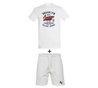 AMERICAN COLLEGE USA Set de 2 Piezzas Camiseta Y Bermuda Casual Deportivos Lote de Ropas Ropa Unisex Hombre Mujer Modelo ACEN230 Blanco Talla L