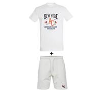 AMERICAN COLLEGE USA Set de 2 Piezzas Camiseta Y Bermuda Casual Deportivos Lote de Ropas Ropa Unisex Hombre Mujer Modelo ACEN229 Blanco Talla XL