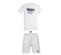 AMERICAN COLLEGE USA Set de 2 Piezzas Camiseta Y Bermuda Casual Deportivos Lote de Ropas Ropa Unisex Hombre Mujer Modelo ACEN228 Blanco Talla S