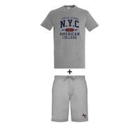 AMERICAN COLLEGE USA Set de 2 Piezzas Camiseta Y Bermuda Casual Deportivos Lote de Ropas Ropa Unisex Hombre Mujer Modelo ACEN227 Gris Talla M
