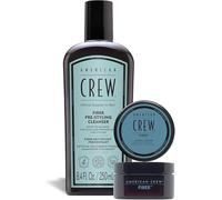 American Crew - Rutina Look Fuerte y Duradero para más Brillo, Textura y Fuerza, Champú Previo al Peinado Fiber Pre-Styling Cleanser 250 ml + Cera para Hombres Fiber 85g
