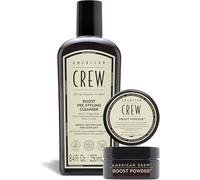 American Crew - Rutina Volumen para Hombres con Cabello Fino, Champú Previo al Peinado Boost Pre-Styling Cleanser 250 ml + Polvo Voluminizador Boost Powder 20g