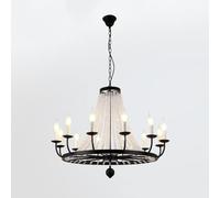 American Crystal Bead Strands Black Metal Hanging Fixture Rustic V-intage Candle Industrial Ceiling Light Fixtures, LED Chandelier