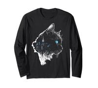 American-Curl Dibujo Gato Ojos Azules Motivo Ilustración Manga Larga