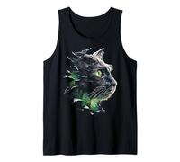 American-Curl Gato Verde Ojos Naturaleza Motivo Ilustración Camiseta sin Mangas