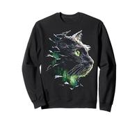 American-Curl Gato Verde Ojos Naturaleza Motivo Ilustración Sudadera