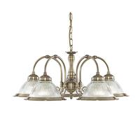 American Diner - Lámpara colgante de techo de latón y cristal con 5 luces (bombillas de 60 W)