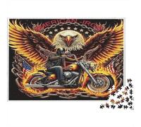 American Eagle Biker 100% Recycled Cardboard Eagle & Motorcycle 1000Pc Puzzle Adults Unique Classic Educational Games Brainteasing 38x26cm/1000pcs