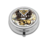 American Eagle Wings Wide Open Top of Skull Carrying Brick Wall with Eye Print Custom Round SilverBox Pocket 2.1" - 3 Compartimentos Box/Pastillero Bolsillo