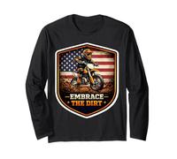 American Embrace The Dirt Bike Rider Motocross Patriot USA Manga Larga