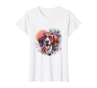 American English Coonhound Dog St Valentine Obra de Arte Camiseta gráfica económica, Mujer, Blanco, S