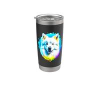 American Eskimo Dog Pop Art & Splash Art American Eskimo Dog Vaso térmico de acero inoxidable de doble pared