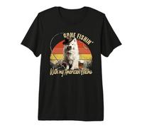 American Eskimo Dog Retro Vintage Día del Padre Pescador Camiseta Premium