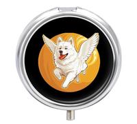 American Eskimo Dog Running Angel Wings Pastillero de 3 compartimentos pequeño portátil para medicina organizador de píldoras para bolsillo