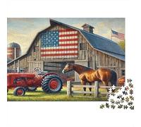 American Farm Scene 100% Recycled Cardboard Patriotic Barn 1000Pc Jigsaw Puzzles Adults Unique Classic Educational Games 38x26cm/1000pcs