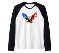 American Flag Bald Eagle Patriotic 4th of July USA Camiseta Manga Raglan