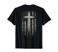 American Flag Christian Cross Patriotic Faith (On Back) Camiseta