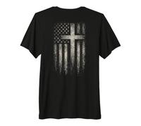 American Flag Christian Cross Patriotic Faith (On Back) Camiseta Premium