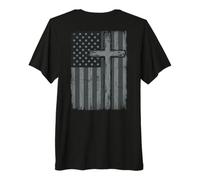 American Flag Christian Cross Patriotic Faith (On Back) Camiseta Premium