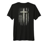 American Flag Christian Cross Patriotic Faith (On Back) Camiseta Premium