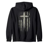 American Flag Christian Cross Patriotic Faith (On Back) Sudadera con Capucha