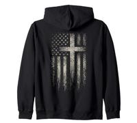American Flag Christian Cross Patriotic Faith (On Back) Sudadera con Capucha