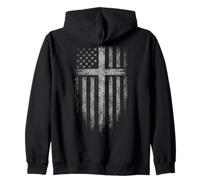 American Flag Christian Cross Patriotic Faith (On Back) Sudadera con Capucha