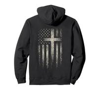 American Flag Christian Cross Patriotic Faith (On Back) Sudadera con Capucha