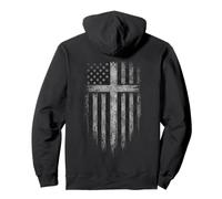 American Flag Christian Cross Patriotic Faith (On Back) Sudadera con Capucha