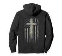American Flag Christian Cross Patriotic Faith (On Back) Sudadera con Capucha