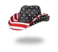 American Flag Cowboy Hat, USA Cowgirl Hat with Wide Brim, Red White and Blue Western 4th of July Accessories, Patriotic Outfits Decorations
