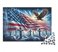 American Flag Eagle Colourful Patriotic Cemetery 1000 Pcs Jigsaw for Adults & Kids Unique Challenging Fun Activity 70x50cm/1000pcs