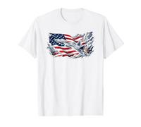 American Flag Patriotic Airplane Plane US Independence Day Camiseta gráfica económica, Hombre, Blanco, L