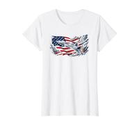 American Flag Patriotic Airplane Plane US Independence Day Camiseta gráfica económica, Mujer, Blanco, L