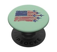American Flag Patriotic Fighter Jet Airplane Flyover 4th PopSockets PopGrip Adhesivo