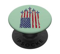 American Flag Patriotic Fighter Jet Airplane Flyover 4th PopSockets PopGrip Adhesivo