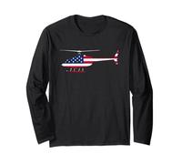 American Flag Patriotic Helicopter Aviator Pilot Gift Manga Larga