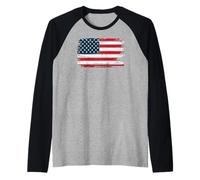 American Flag Patriotic US T-Shirt USA Camiseta Manga Raglan