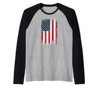 American Flag Patriotic US T-Shirt USA Camiseta Manga Raglan