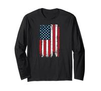 American Flag Patriotic US T-Shirt USA Manga Larga