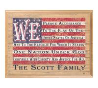 American Flag Sign Personalized We Pledge Allegiance Custom Family Name USA Patriotic Rustic Wood Wall Art